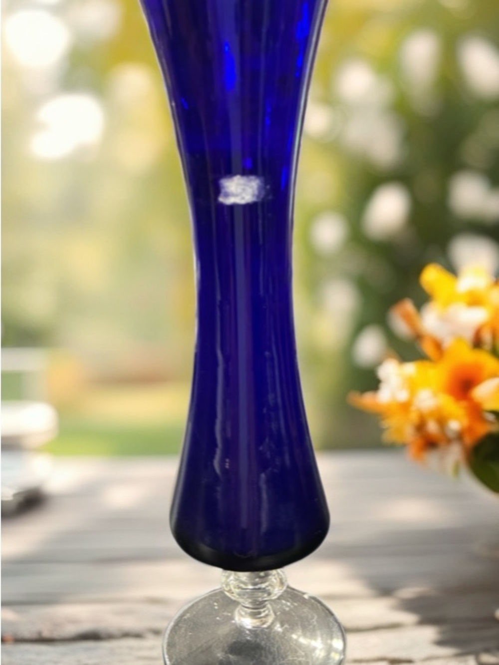 Vintage Cobalt Blue Bud Vase with Clear Bottom-9.5”Tall-Empoli?